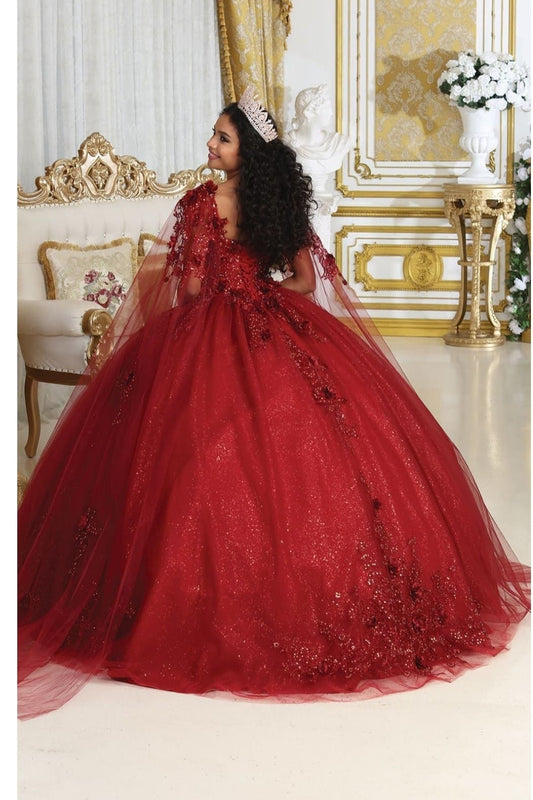 Vestido de Quinceañera "Princesa Real" con Pedrería Fina y Tul. Mod: LK-214 Color burgandy