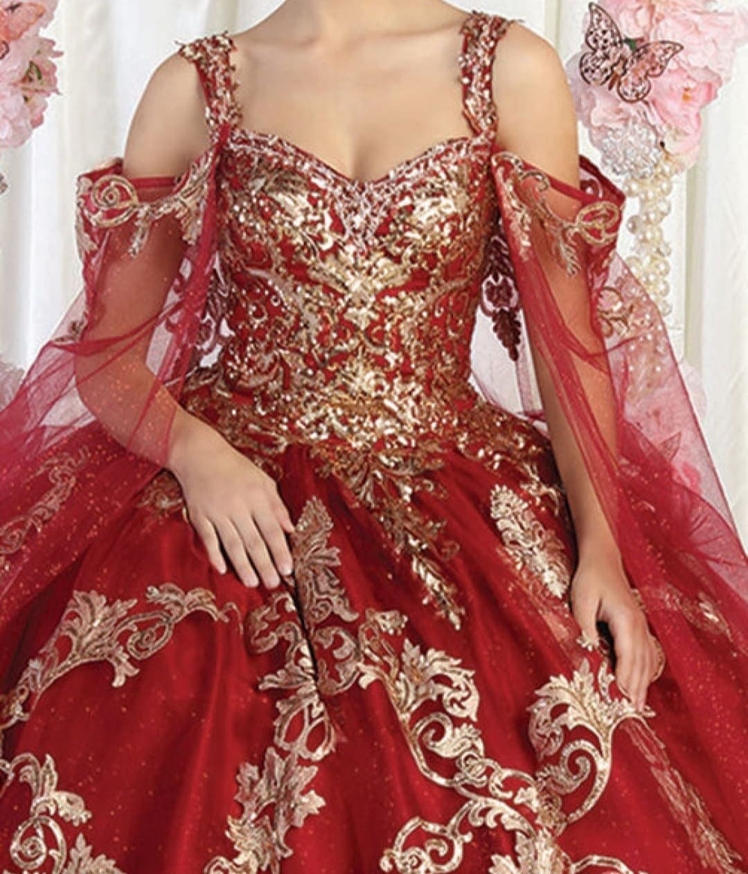 Vestido de Quinceañera "Princesa Real" con Pedrería Fina y Tul. Mod: LK-210 Color Tinto