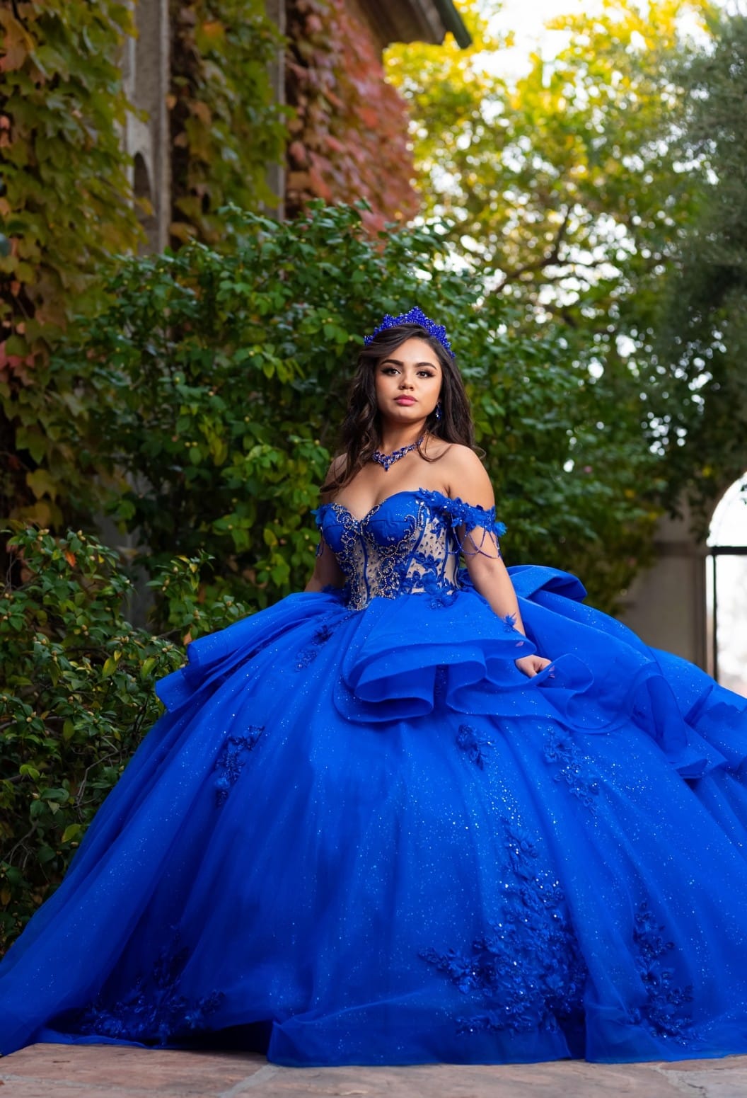 Vestido de Quinceañera "Princesa Real" con Pedrería Fina y Tul. Mod: CHF3132