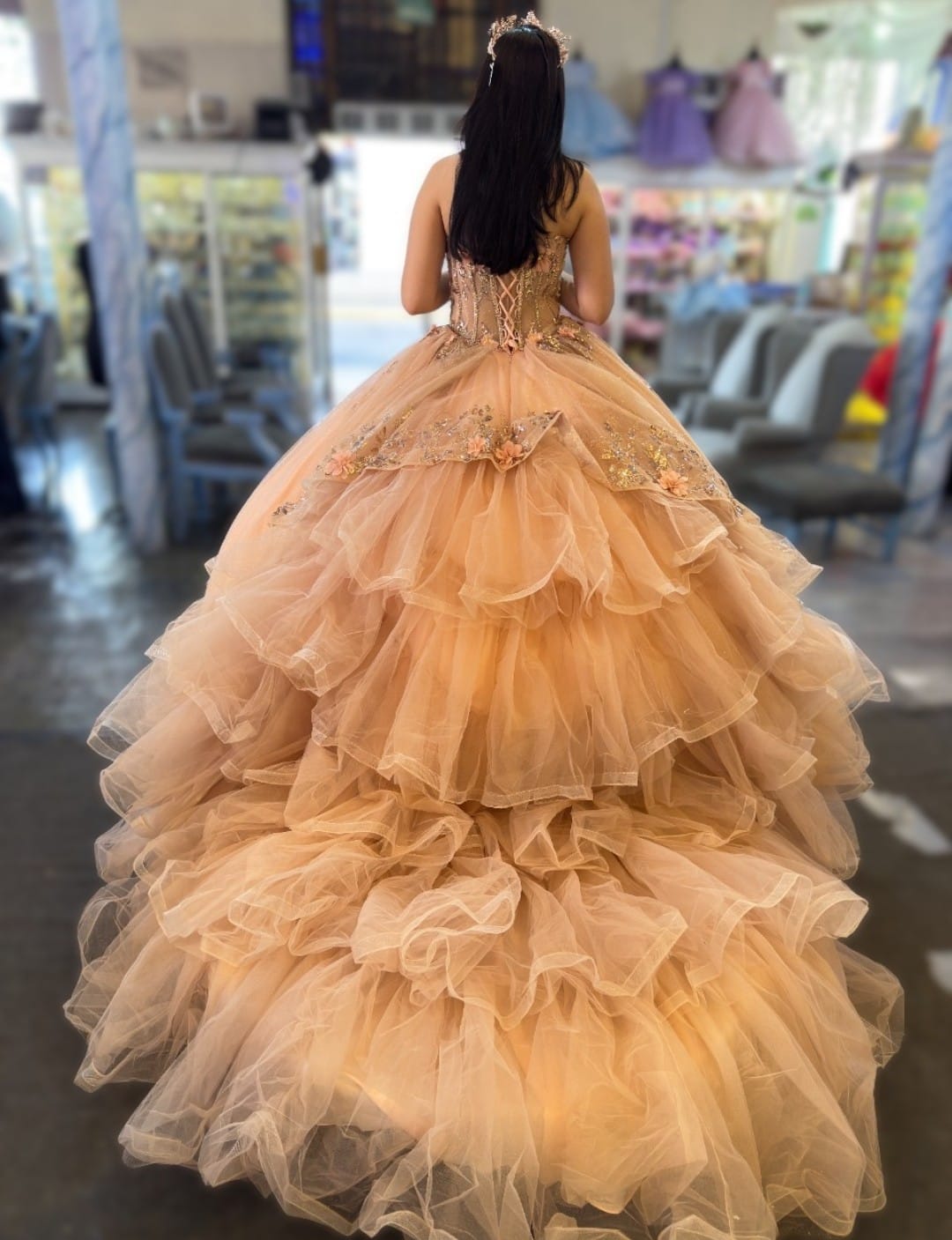 Vestido de Quinceañera "Princesa Real" con Pedrería Fina y Tul. Mod: HP25083