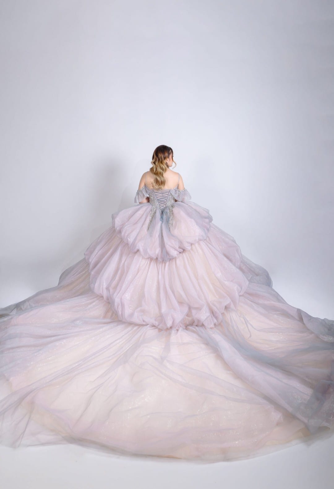 Majesty: El Vestido de tus Sueños – Alta Costura Exclusiva, Mod: FRN2045 Gris/rosa/champagne
