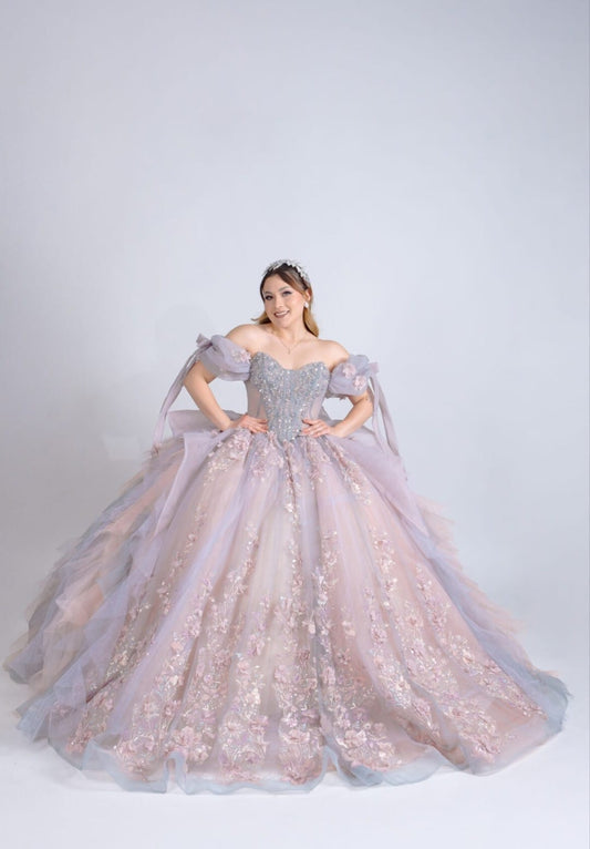 Majesty: El Vestido de tus Sueños – Alta Costura Exclusiva, Mod: FRN2027 Gris/rosa/champagne (Copia)
